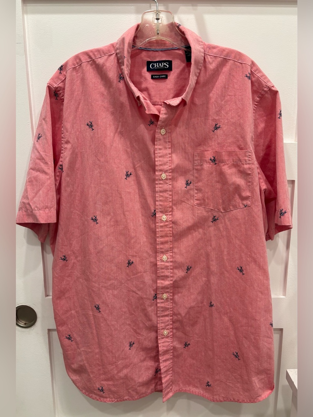 Chaps Ralph Lauren Men's Red Short-Sleeve Button-Down Shirt Navy Lobster Accents
